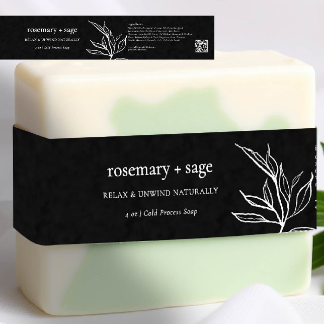 Product Packaging Black White Greenery Soap Wrap (product label personalized black white botanical greenery maker artisan crafter gifting soap jar)