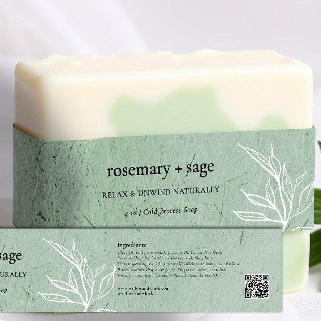 Product Packaging Sage Green Greenery Soap Wrap (product label personalized sage white botanical greenery maker artisan crafter gifting soap jar )