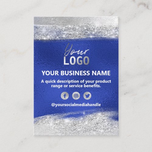 Product Price Ingredients List In Silver And Blue Business Card