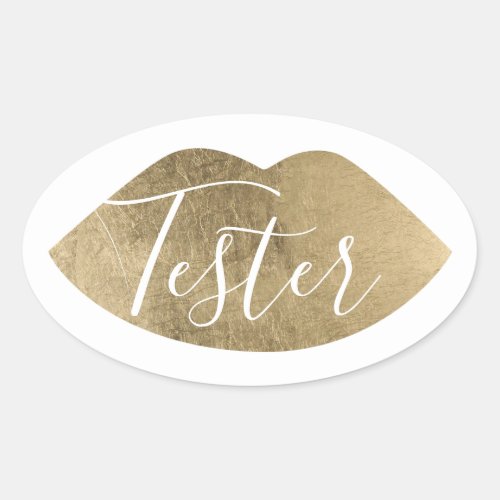 Product Tester Sample Try Me Modern Gold Lips Oval Sticker