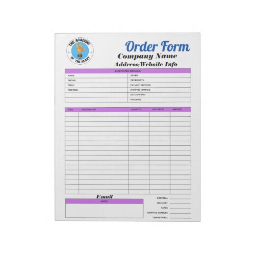 Production Order Form Notepad