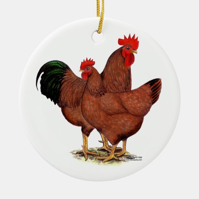 Production Red Chickens Ceramic Ornament (Front)