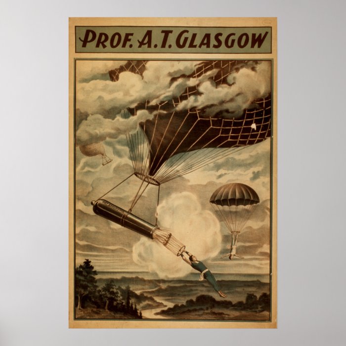 Prof. GLASGOW Balloon Parachute VAUDEVILLE Poster