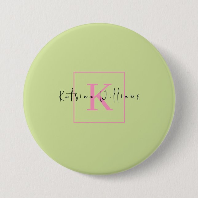 Profesional Branding Logo Lime Green Pink Monogram Button (Front)