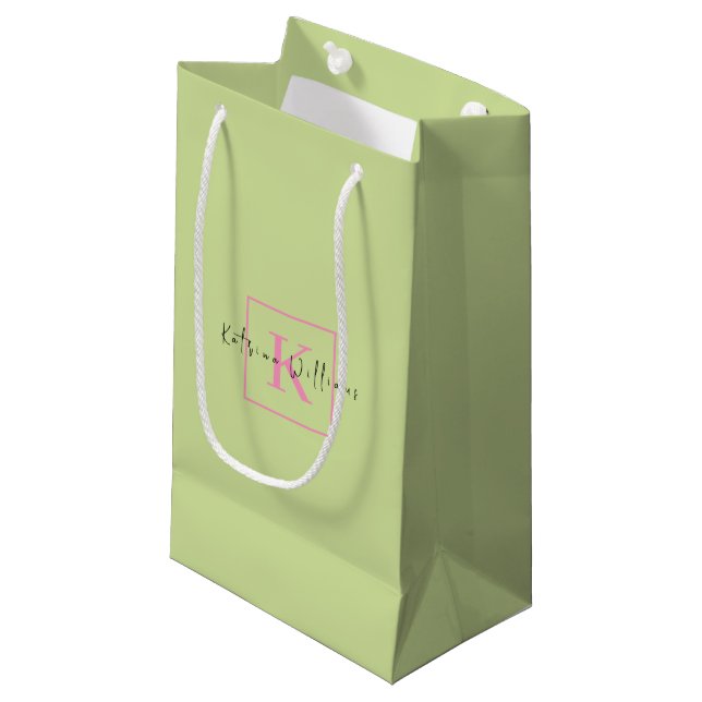 Profesional Branding Logo Lime Green Pink Monogram Small Gift Bag (Front Angled)