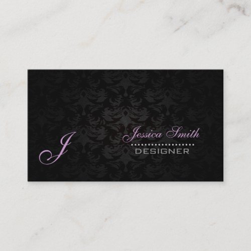 Profesional elegant plain  monogram damask black business cards