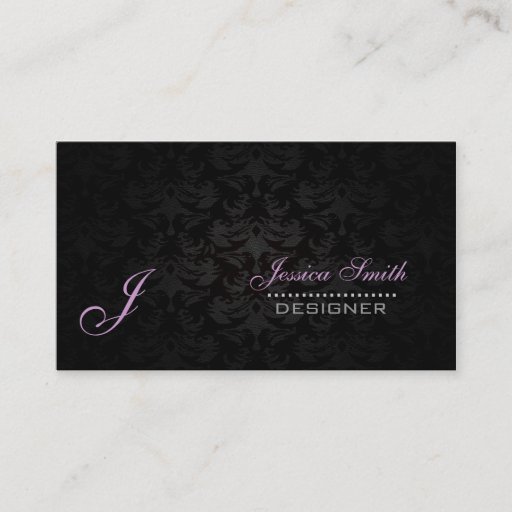 Customizable Profesional elegant plain  monogram damask black business cards