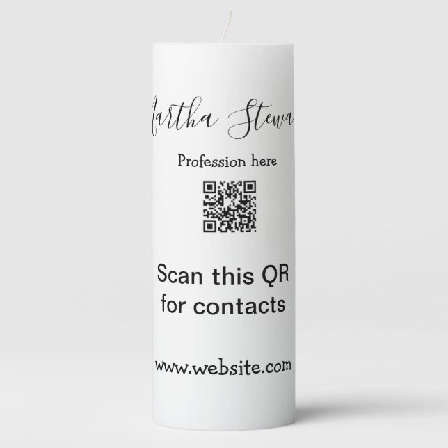 Profession add QR code details website company bus Pillar Candle (Front)