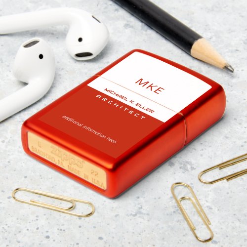 Profession Architect Half_Red Half_White Zippo Lighter