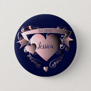 Profession Name Tag Fancy Pink&Blue 3D Hearts Button