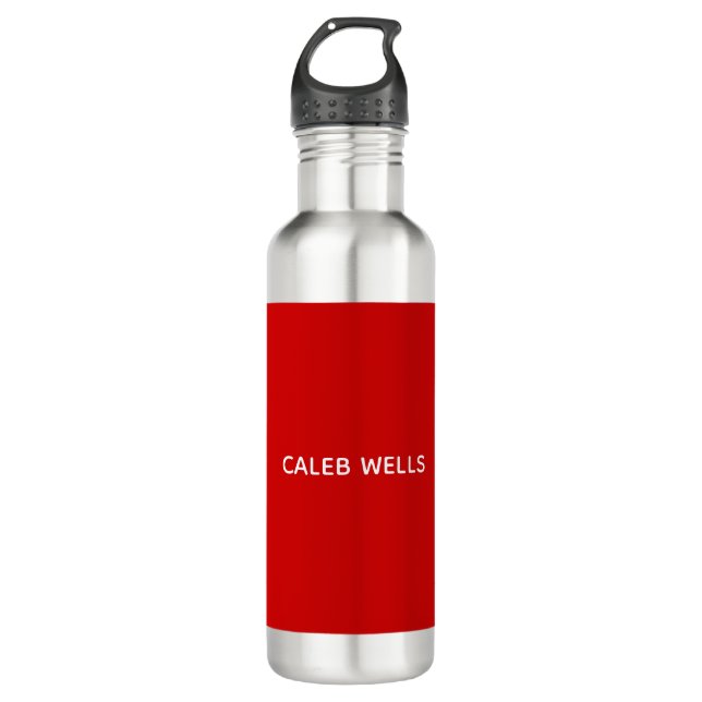 Profession Plain Simple Attractive Red White Name Stainless Steel Water Bottle (Front)