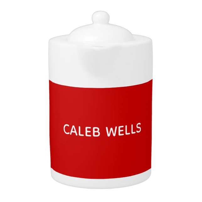 Profession Plain Simple Attractive Red White Name Teapot (Front)