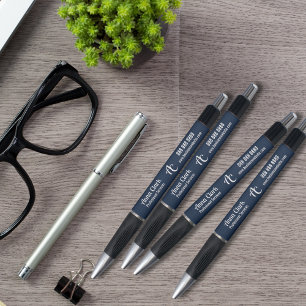 Professional 2 Letter Monogram Navy Blue Textured Pen