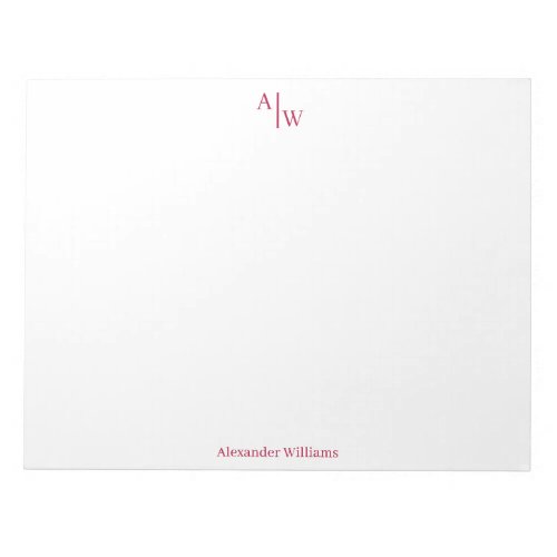 Professional 2 Monogram Simple Burgundy Red Notepad