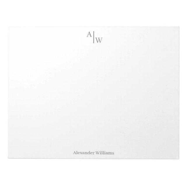 Professional 2 Monogram Simple Minimalist Gray Notepad (Front)