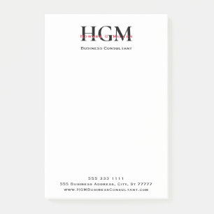 Professional 3 Letter Monogram Black Red White Post-it Notes
