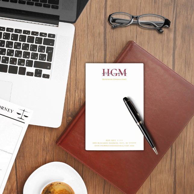 Professional 3 Letter Monogram Burgundy Navy Gold Post-it Notes (Creator Uploaded)