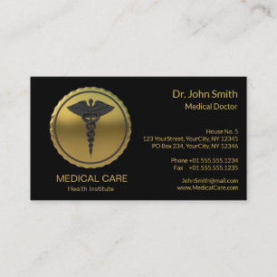 Professional 3D Gold Caduceus Emblem Medical Business Card