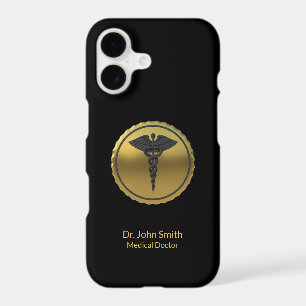Professional 3D Gold Caduceus Emblem Medical iPhone 17 Case