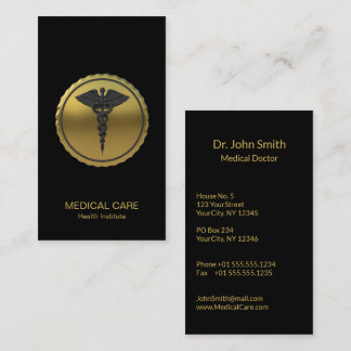 Professional 3D Gold Caduceus Medical Emblem Business Card
