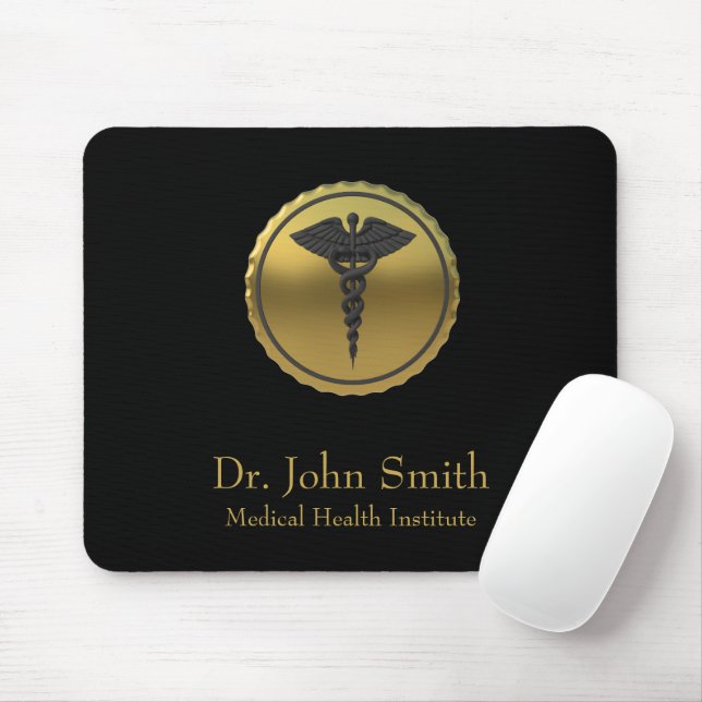 Professional 3D Gold Caduceus Medical Emblem Mouse Pad (With Mouse)