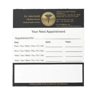 Professional 3D Gold Medical Caduceus Appointment Notepad
