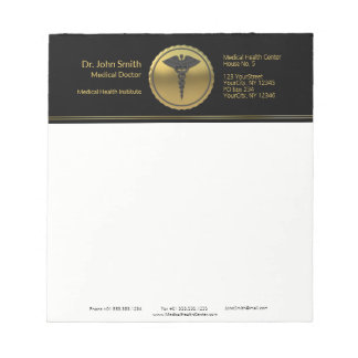 Professional 3D Gold Medical Caduceus Emblem Notepad