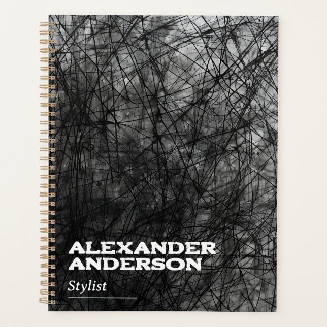 Professional Abstract Minimal Black Scribble  Planner (Front)