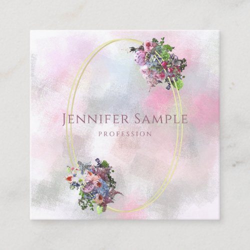 Professional Abstract Watercolor Flowers Gold Square Business Card