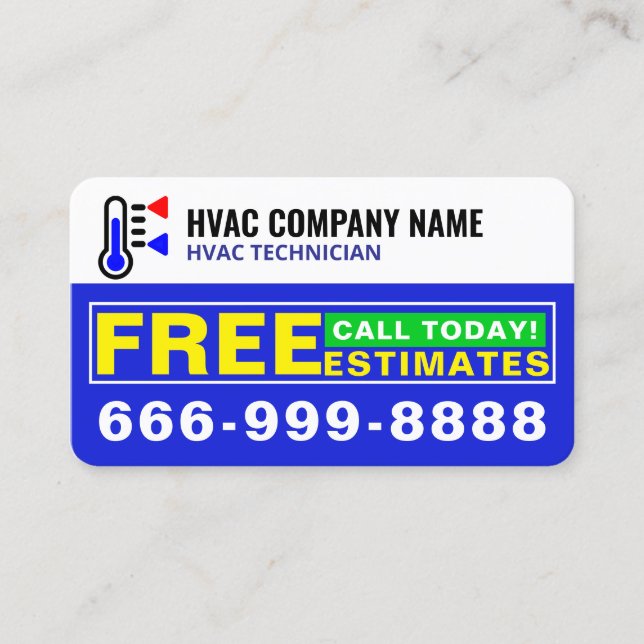 Professional AC Logo (Free Estimates), Modern HVAC Business Card (Front)