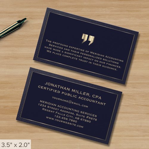 Professional Accountant Client Testimonial Business Card