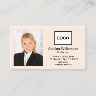 Professional Add Logo and Photo Beige Business Card