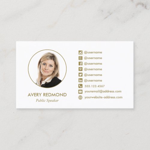Professional Add Photo Gold Social Media Icons Business Card