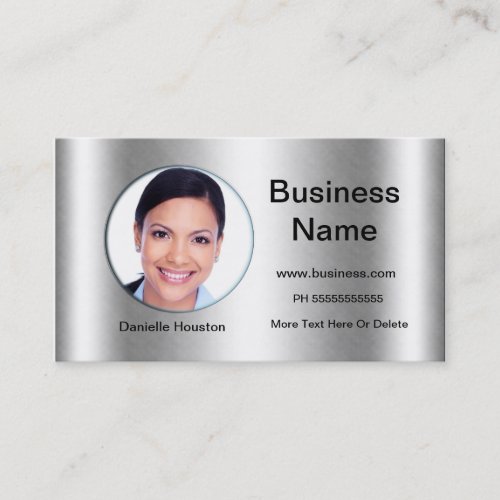 Professional Add Photo Silver Classy Business Business Cards