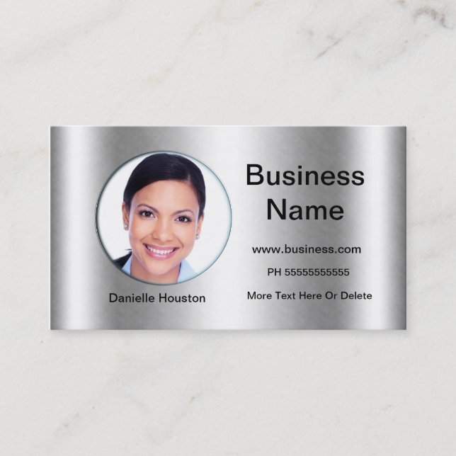 Professional Add Photo Silver Classy Business Card (Front)