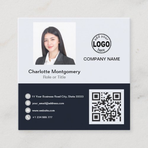 Professional add your Logo QR Code Photo Custom Sq Square Business Card