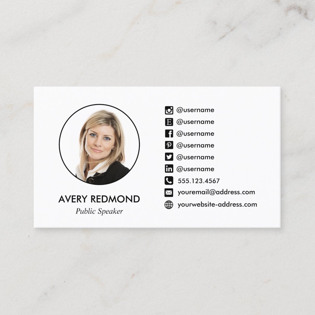 Professional Add Your Photo Social Media Icons Business Card | Zazzle