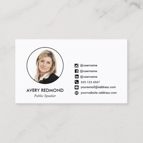Professional Add Your Photo Social Media Icons Business Card