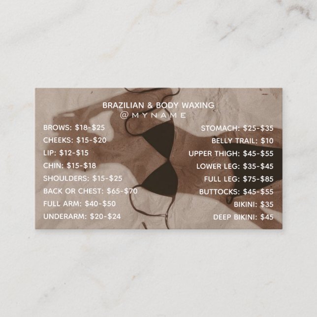 Professional and Chic for Brazilian & Body Waxing  Business Card (Front)