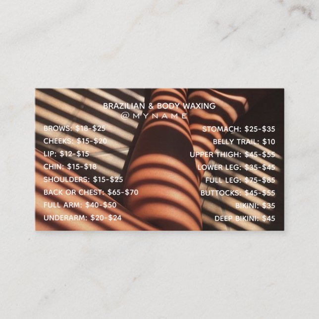 Professional and Chic for Brazilian & Body Waxing  Business Card (Front)