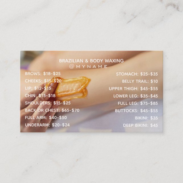 Professional and Chic for Brazilian & Body Waxing  Business Card (Front)