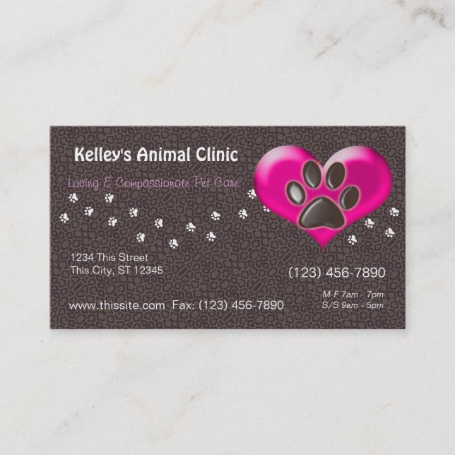 Professional Animal Services Doctor U pick Color Business Card (Front)