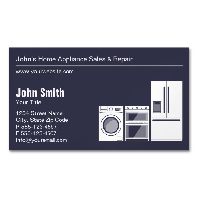Professional Appliance Repair, Service and Sale Business Card Magnet (Front)