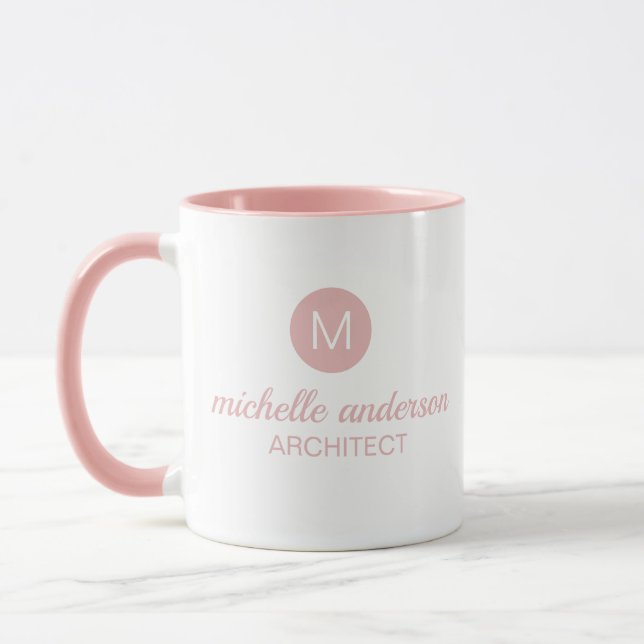 Professional architect Monogram Initial Pink white Mug (Left)