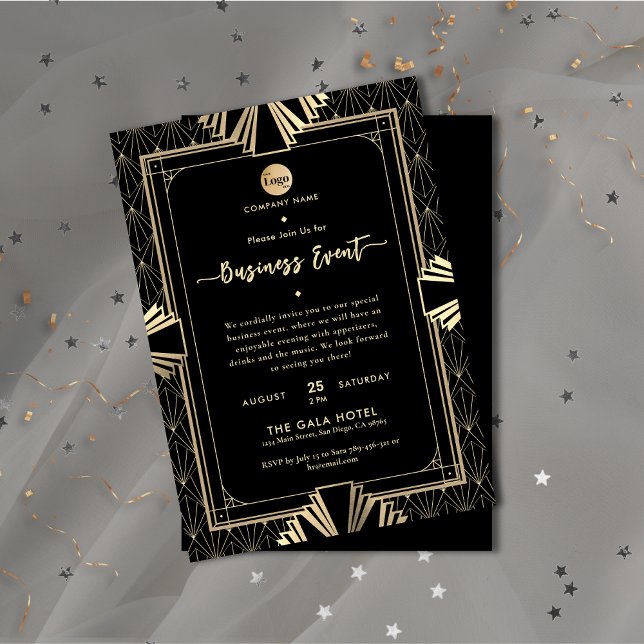 Professional Art Deco Black & Gold Business Event Invitation (Professional Art Deco Black & Gold Business Event Invitation)