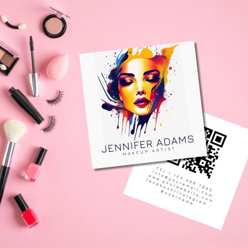 Professional Artistic Makeup Artist QR Code Square Business Card