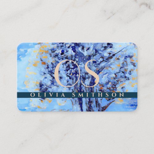Professional Artistic Tree Monogrammed QR Business Card