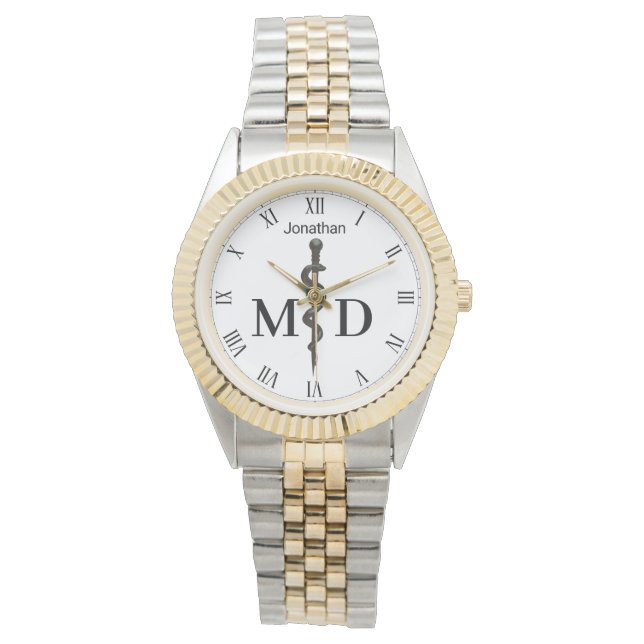 Professional Asclepius Black Medical Doctor MD Watch (Front)