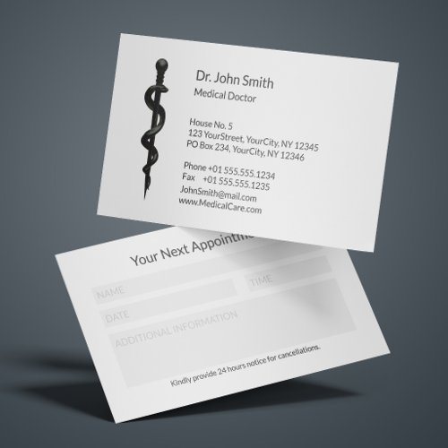 Professional Asclepius Black Medical Reminder Appointment Card