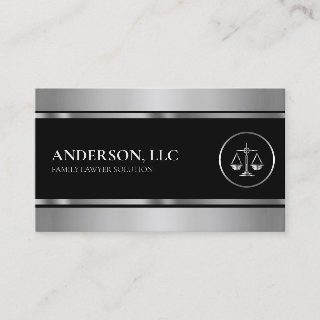 Professional Attorney at Law Black & Silver Scale Business Card (Front)